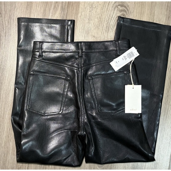 Aritzia Wilfred Black Cropped Melina High Rise Vegan Leather Pants Size 00 Biker - Picture 13 of 13